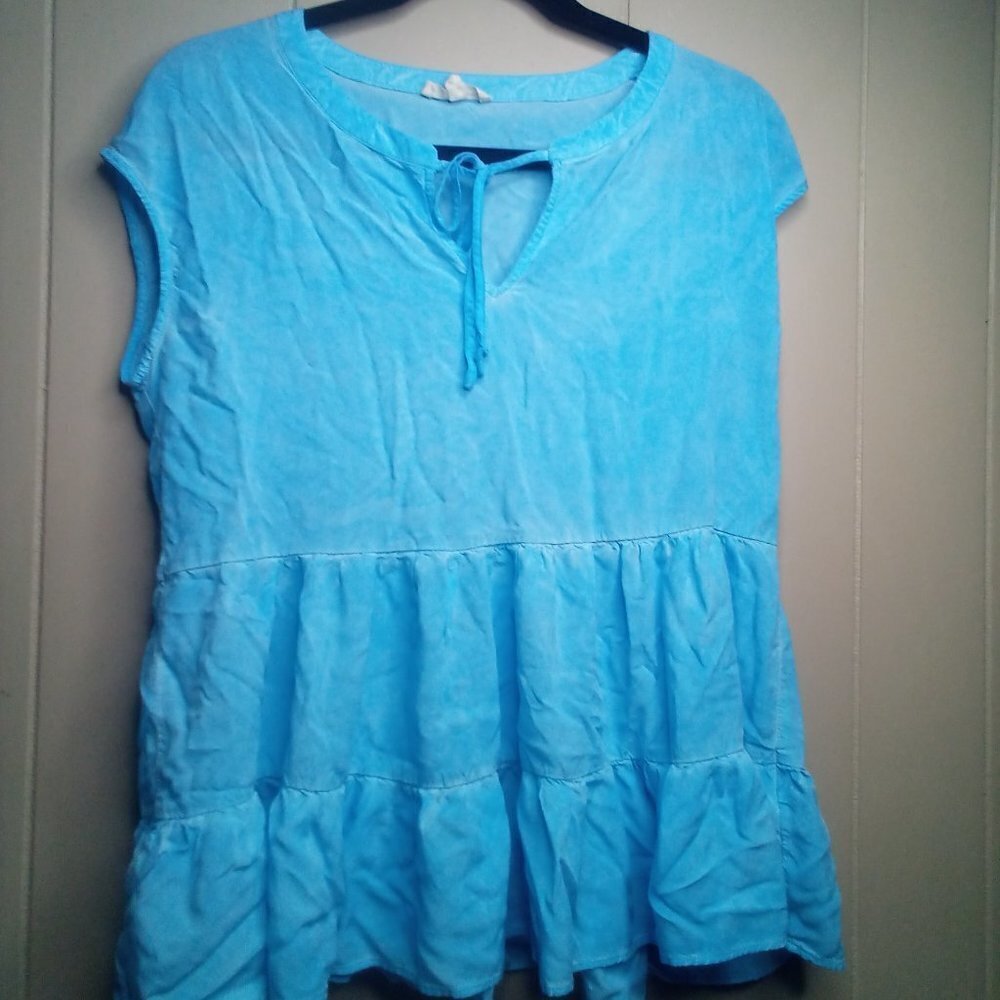 Jane And Delancey Blouse S Short Sleeve Ruffle Blue
